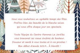 vacances fêtes Noel fermeture Centre-Femmes La Jardilec